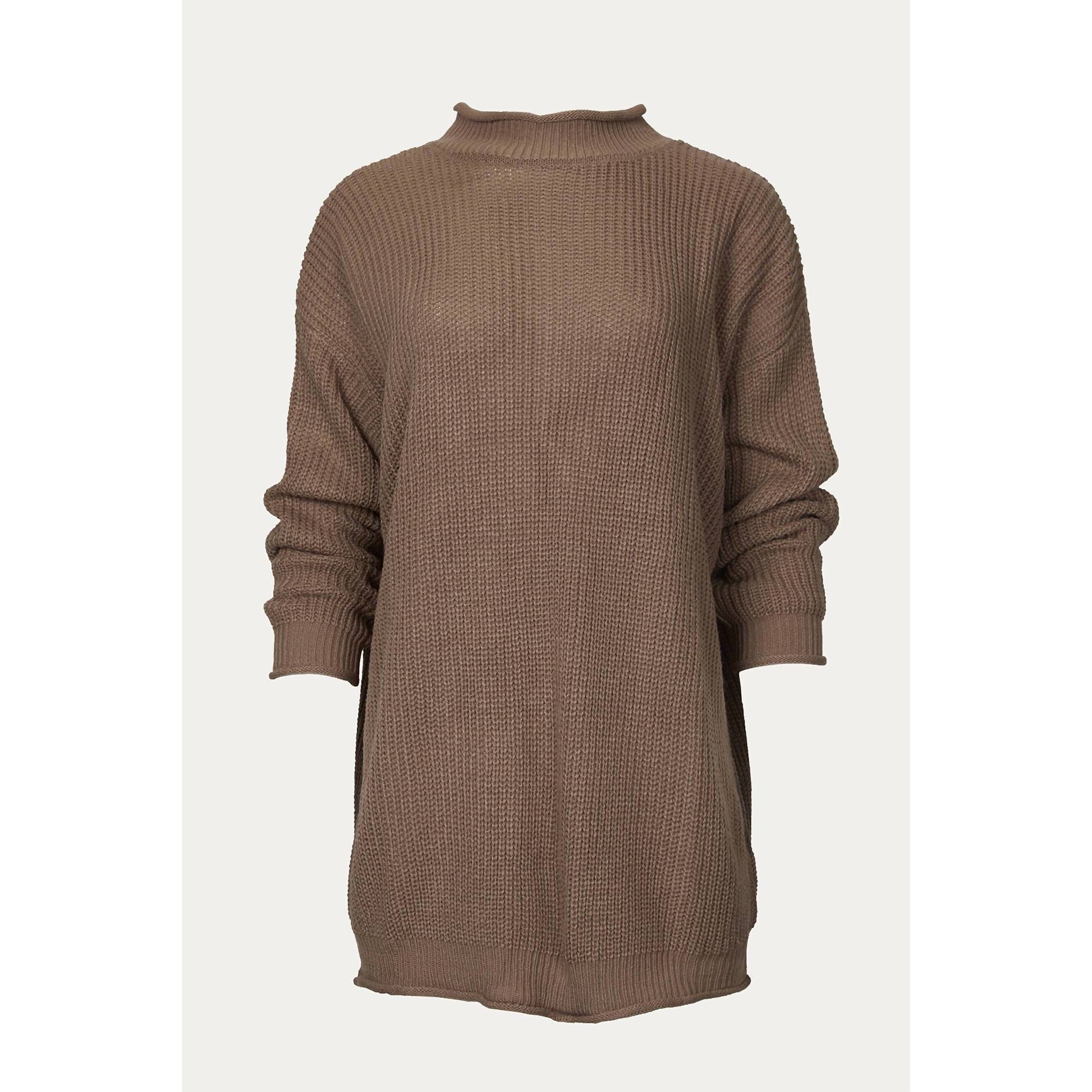 New J.Nna Ribbed-Knit Oversized Turtleneck Sweater In Khaki